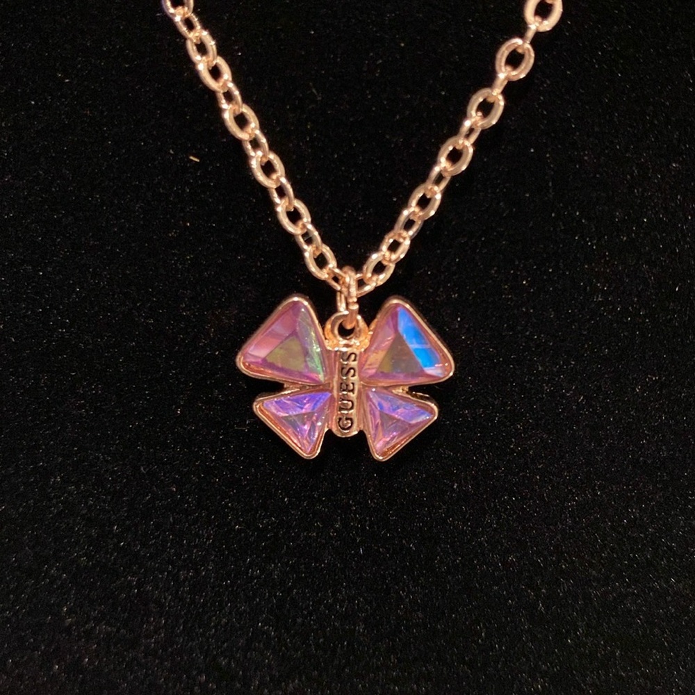 Guess butterfly necklace pink NWOT
